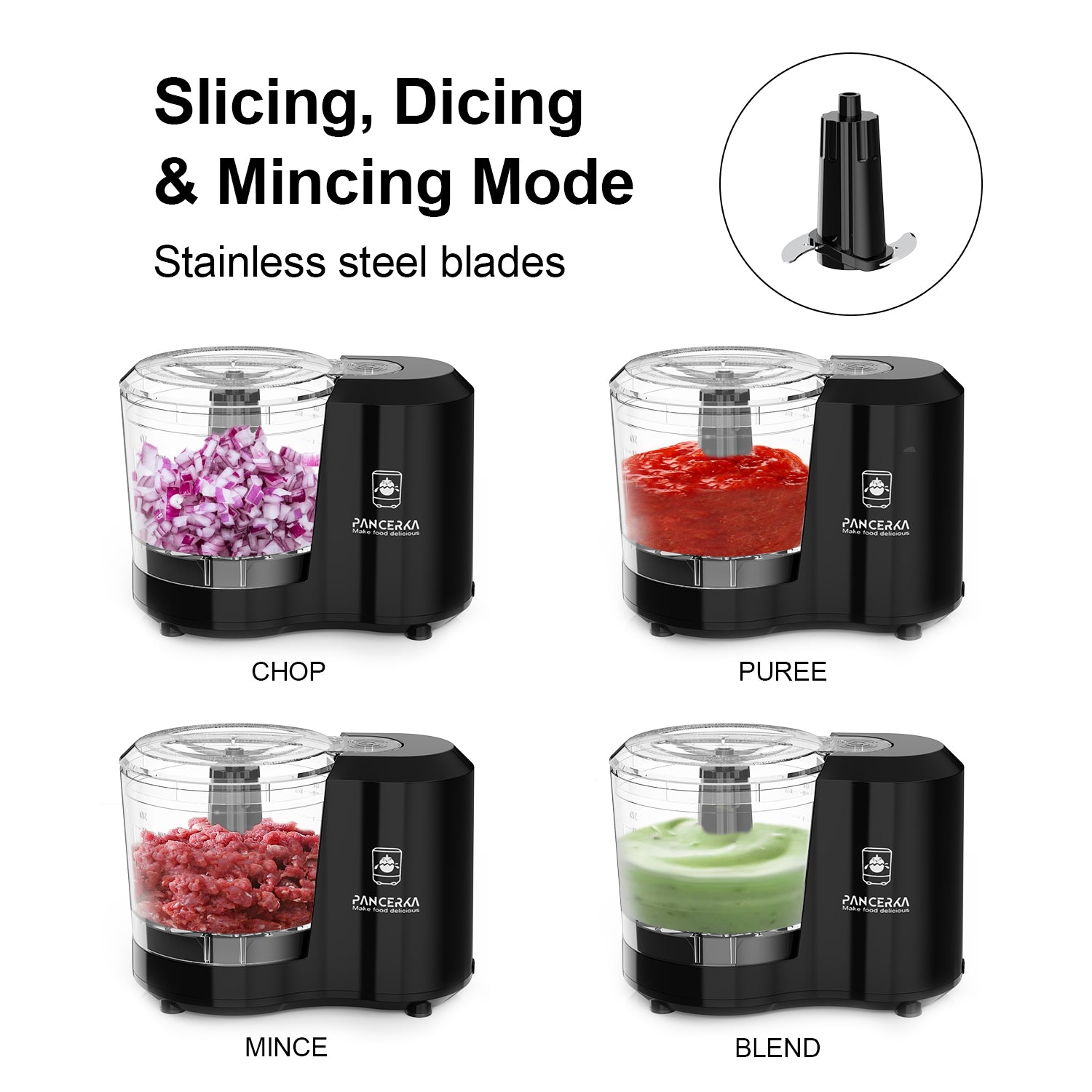 Electric Food Chopper, 1.5Cup Food Processor, BRL-7003, Black