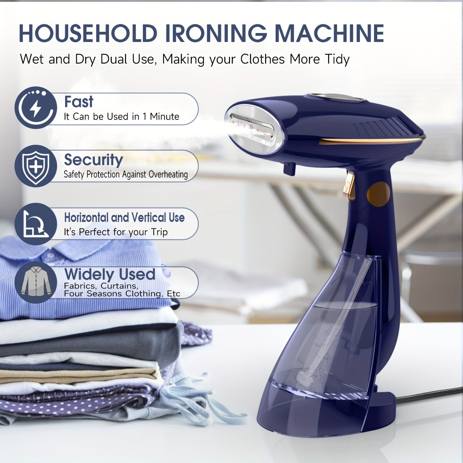 Steamer for Clothes, 1500W Handheld Clothing Steamer for Garment, 168+288ml Big Capacity Steam Iron, for Home, Office