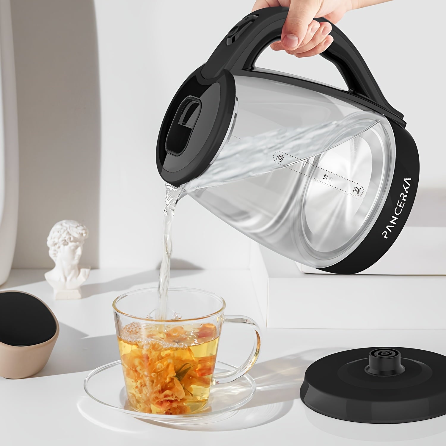 Rapid-Boil 1.8L 1500W Glass Electric Kettle - Stainless Steel, Automatic Shutoff, Black