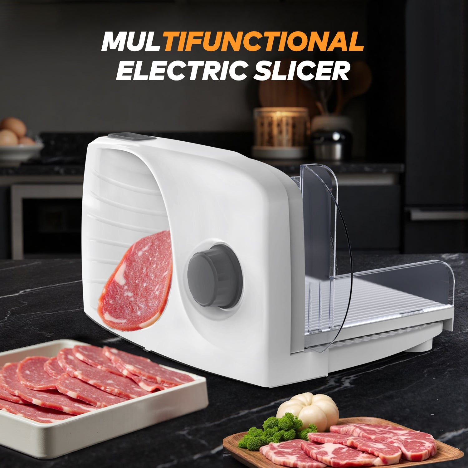 PANCERKA Meat Slicer Machine for Home Use with 2 Removable Stainless Steel Blades, Adjustable Thickness 0-15mm