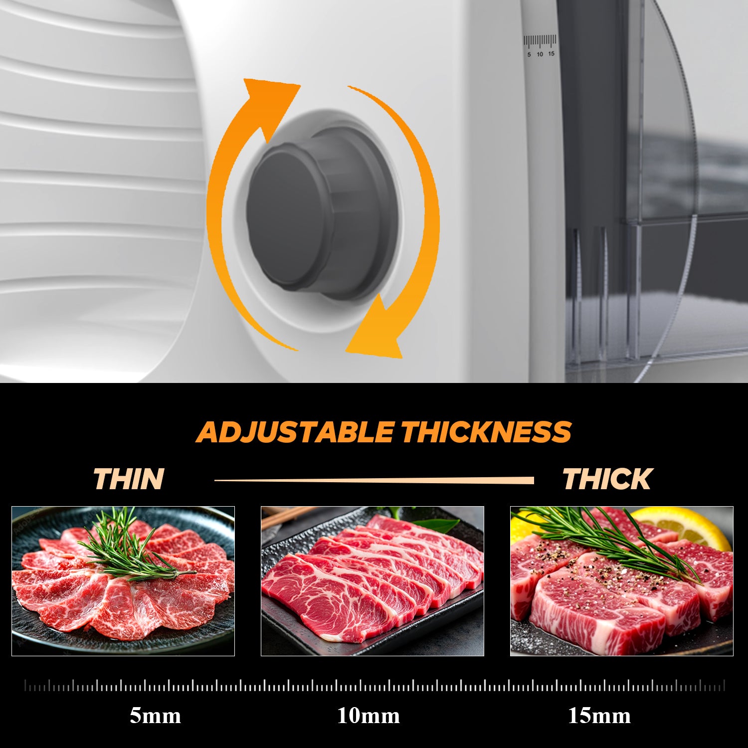 PANCERKA Meat Slicer Machine for Home Use with 2 Removable Stainless Steel Blades, Adjustable Thickness 0-15mm