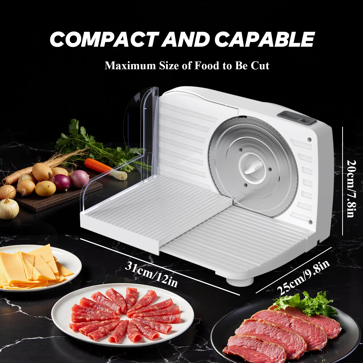 PANCERKA Meat Slicer Machine for Home Use with 2 Removable Stainless Steel Blades, Adjustable Thickness 0-15mm