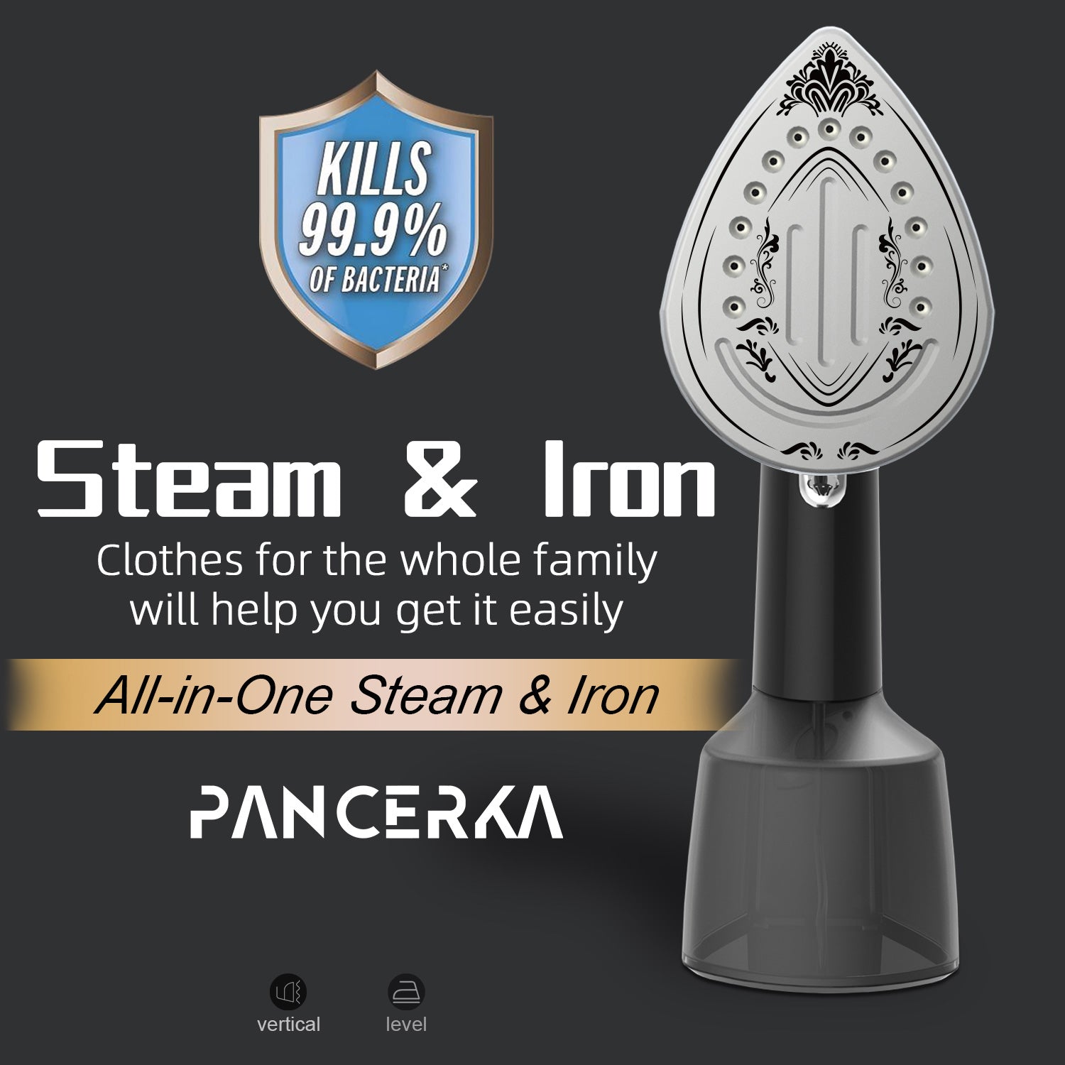 Steamer for Clothes, 1500W Handheld Steam Garment, 150℃ Constant temperature ironing, Black