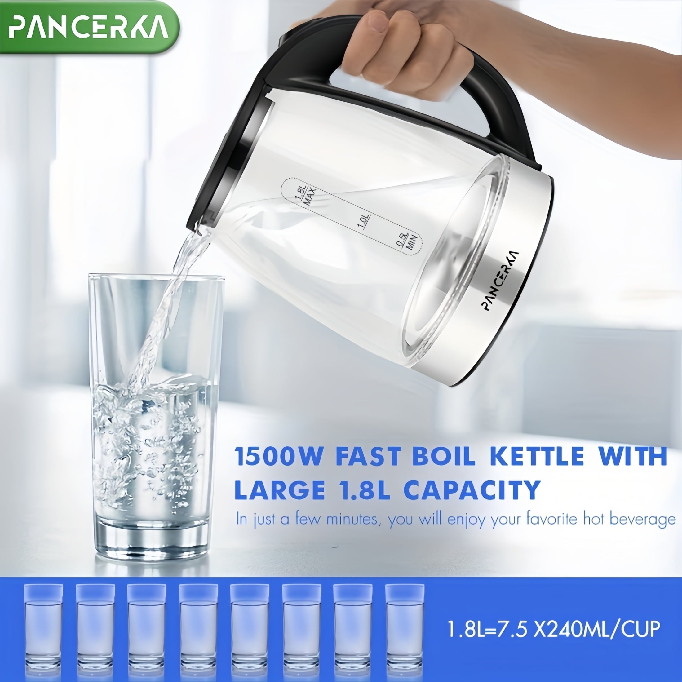 QuickBoil LED Electric Kettle, 1000W, Silver