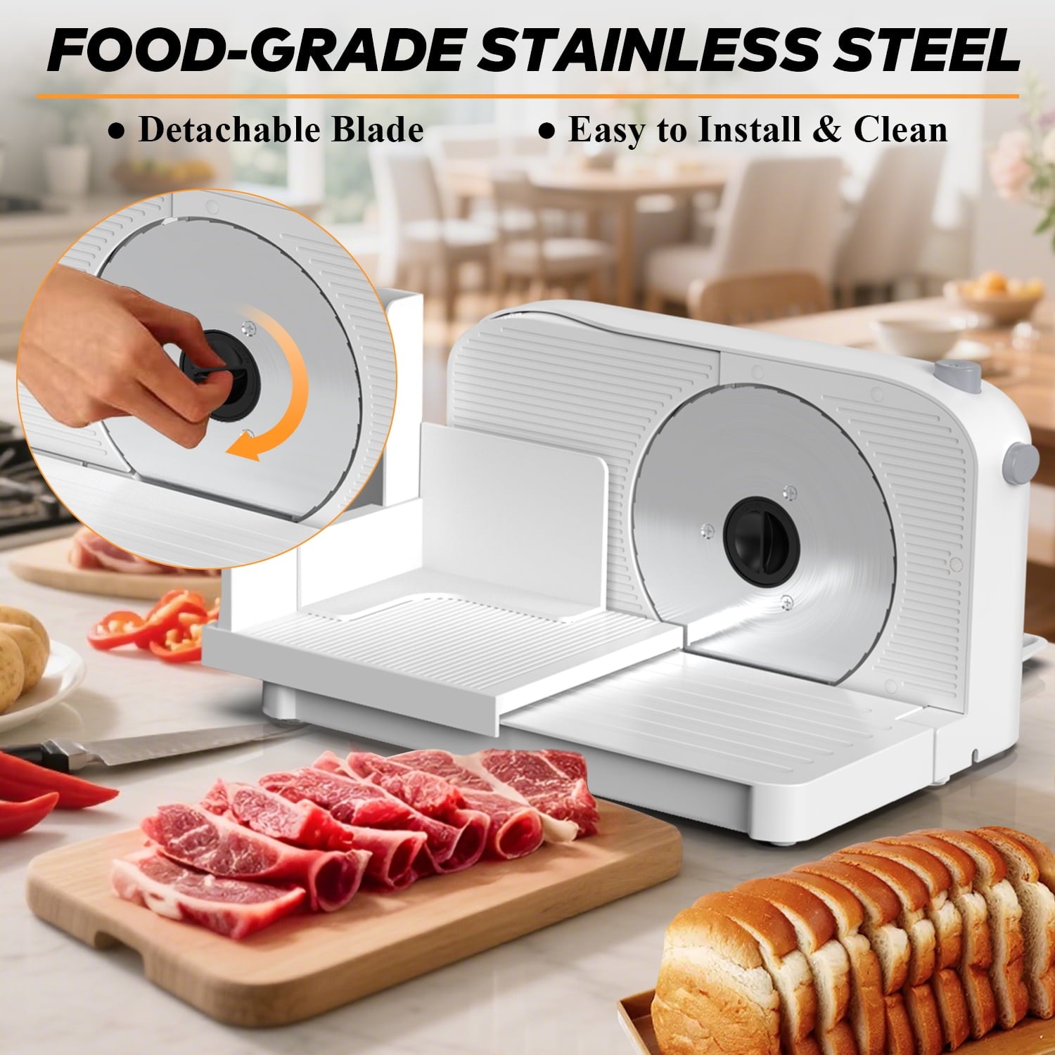 Meat Slicer Machine for Home, Adjustable Thickness, 0-15mm Cutting Capability