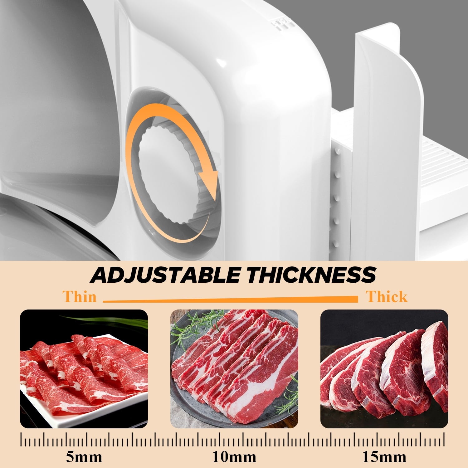 Meat Slicer Machine for Home, Adjustable Thickness, 0-15mm Cutting Capability