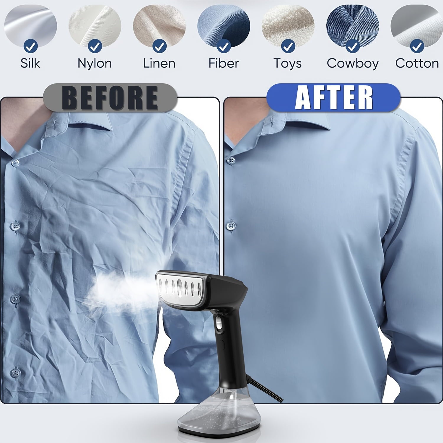 FlashIron 1200W Steamer for Clothes - 400ml Water Tank, Black