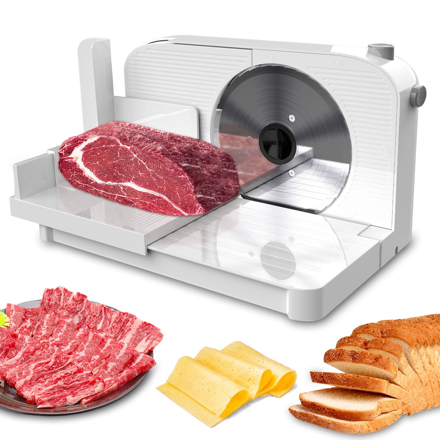 Meat Slicer Machine for Home, Adjustable Thickness, 0-15mm Cutting Capability