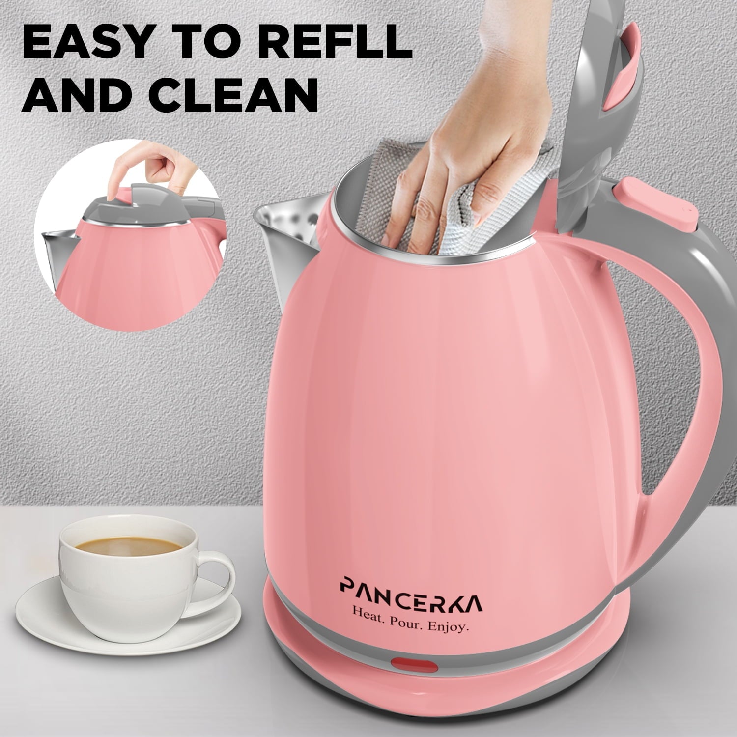 Electric Kettle, 1.8L Tea Kettle for Coffee or Tea, Fast Boiling, Auto Shut-Off, Pink