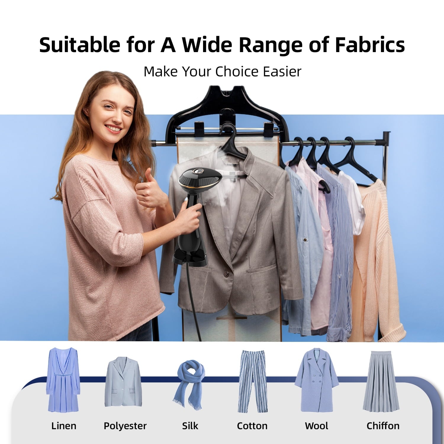 Steamer for Clothes, 1500W Handheld Clothing Steamer for Garment, 168+288ml Big Capacity Steam Iron, for Home, Office