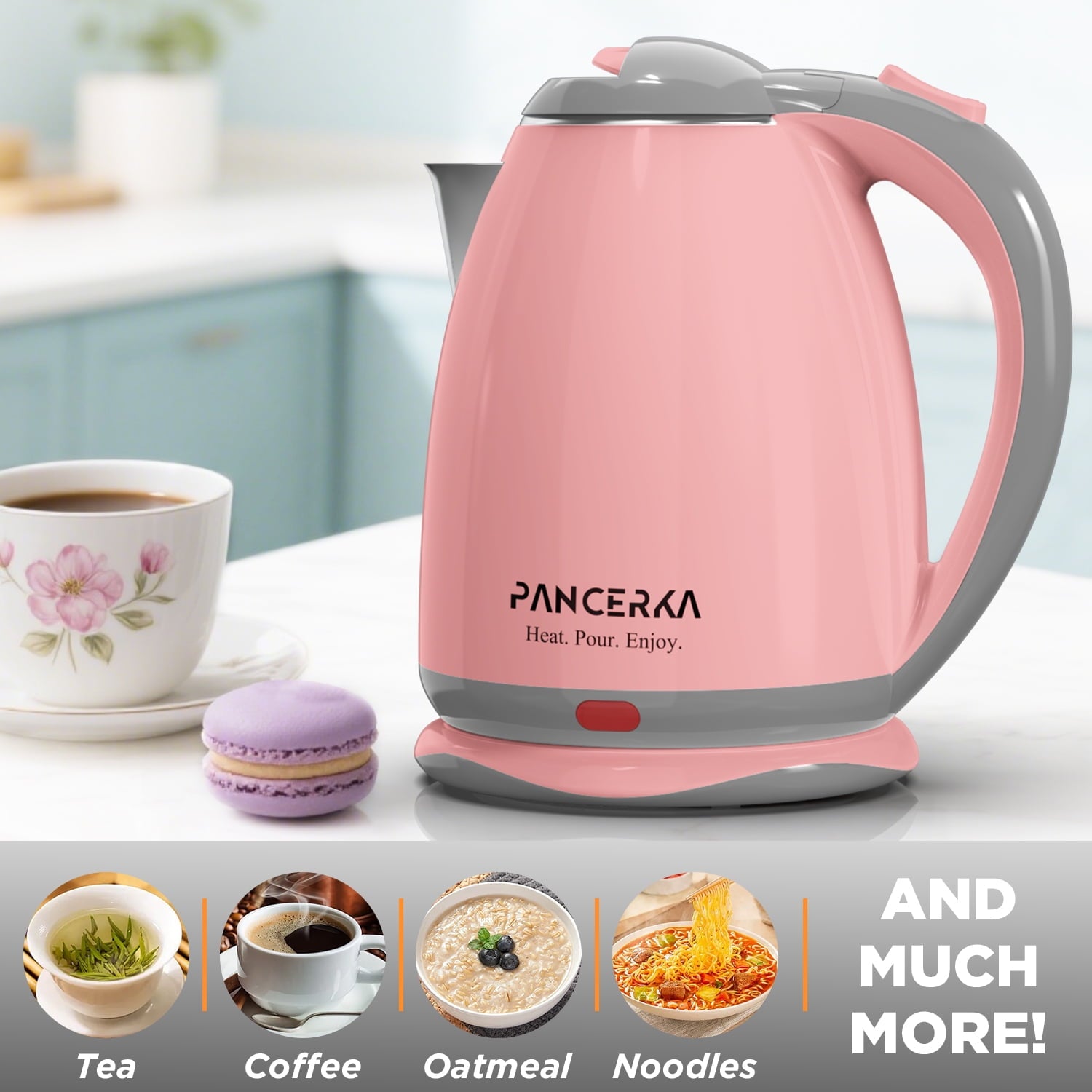 Electric Kettle, 1.8L Tea Kettle for Coffee or Tea, Fast Boiling, Auto Shut-Off, Pink
