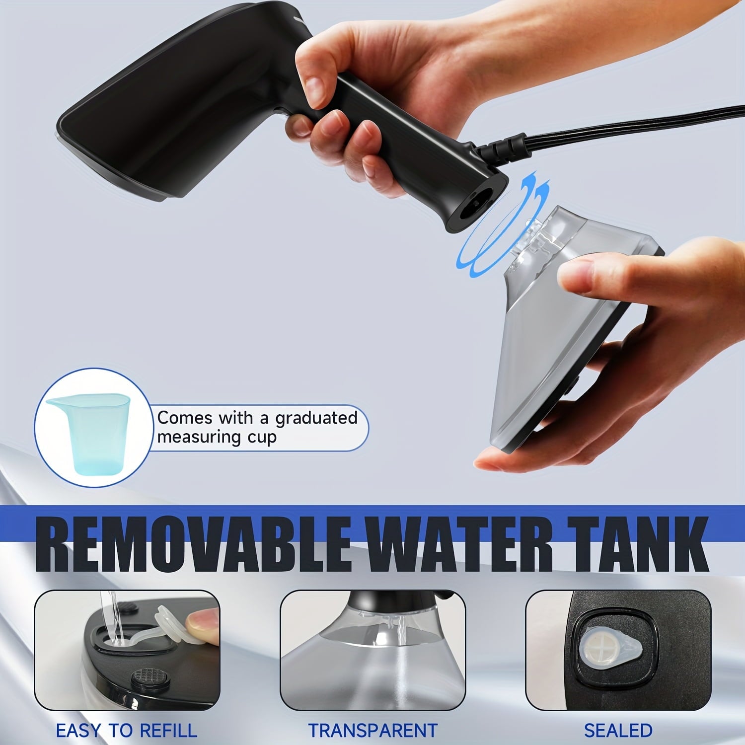 FlashIron 1200W Steamer for Clothes - 400ml Water Tank, Black