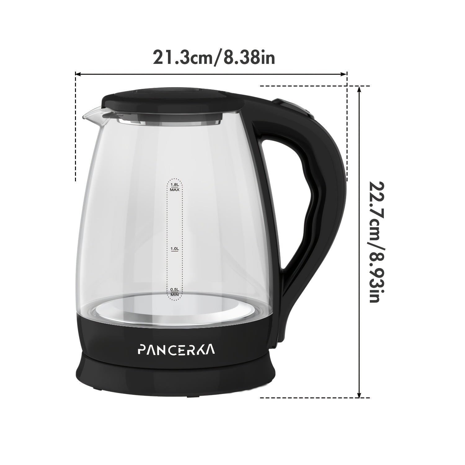 Rapid-Boil 1.8L 1500W Glass Electric Kettle - Stainless Steel, Automatic Shutoff, Black